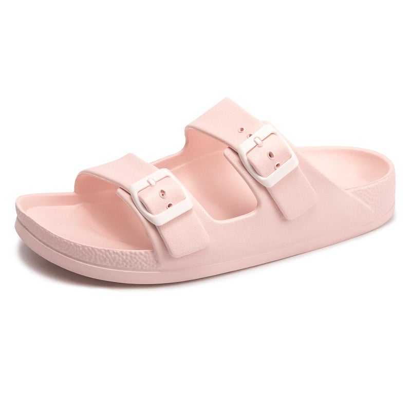 FUNKYMONKEY Women's Comfort Slides, Adjustable Double Buckle with Arch Support EVA Non-Slip Flat Sandals for Vacation & Daily Wear (9 M US, Pink A) - Image 1